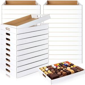 50 Pack Cardboard Trays for Food with Handles Sturdy Disposable Cookie Serving Trays Bulk for Party Platters, Crafts, Fast Food, Takeout Container (White,15" X 12" X 1.75")