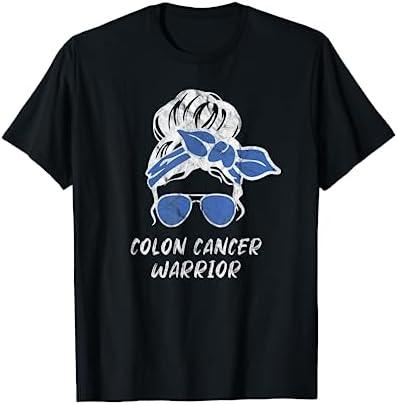 Colon Cancer Awareness Month Messy Bun Mother Blue Ribbon T-Shirt M