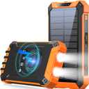 GOODaaa Power Bank Wireless Charger 36000mAh Built in 4 Cables Six Outputs 15W Fast Charging Power Bank for All Mobile Devices Three Inputs Solar Portable Charger with Dual Flashlights, Carabiner (Orange)