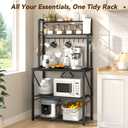 YASONIC Coffee Bar, Bakers Rack with Storage, 25.6 Inches Microwave Stand, 5 Tier Kitchen Shelves Appliance Storage, 12 S Hooks Large Coffee Station for Spices, Pots and Pans, Black, 25.9 inch