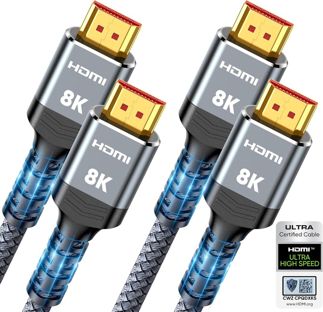 10K 8K HDMI 2.1 Cable 2-Pack 6.6FT, Highwings Certified 48Gbps Ultra High Speed Slim HDMI Cord,Support 4K@120Hz 8K@60Hz, HDCP 2.2&2.3, Dynamic HDR,eARC,DTS:X, Compatible with Roku TV/HDTV/PS5/Blu-ray (Grey)