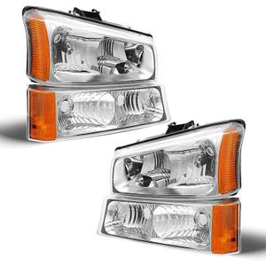 AS Headlight Assembly for 2003 2004 2005 2006 Chevy Silverado/Avalanche 1500 2500 3500 Driver and Passenger Side Headlamp Replacement Pair - Not Fits Body Cladding Models