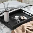 Fibogollo Bamboo Serving Tray with Metal Handles,15x10in Ottoman Decorative Trays Platter for Coffee Table,Living Room,Bar,Party,Medium(Black)