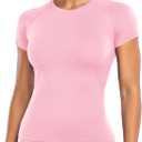 Ieumaz Gym Workout Tops for Women Short Sleeve Longline Athletic Tops Fitted Crew Neck Yoga Sports Compression T-Shirts (Medium, Light Rose Pink)