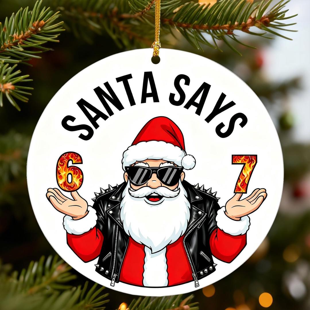 3 x 67 Christmas Ornament, Funny Christmas Ornaments 2025, Santa Says Six Seven Christmas Ornament 2025, Teen Slang Ornaments, Teenager Ornaments, Funny Teenager Decoration for Xmas Tree(67-White)