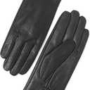 YISEVEN Womens Sheepskin Leather Gloves with Floral Embroidery and Animal Print (6.5"/S, Black - Small Spot)