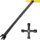 37 Inch Water Meter Key, Adjustable Length, 4-Way Multi-Functional Utility Key, Contractor Grade Enforced Steel Shut Off Tool, T-handle Water Key for Meter Valve