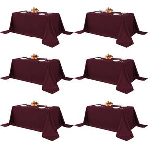 Fitable Burgundy Rectangle Table Clothes, 6 Pack - 90 x 156 Inch - Reusable and Washable Tablecloths, Polyester Fabric Table Covers for Wedding, Party, Banquet, Formal Events