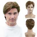 Baruisi Mens Wigs Short Light Brown Wig Synthetic Heat Resistant Natural Halloween Cosplay Hair for Male