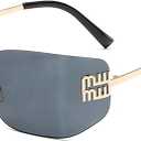 Futuristic Rimless Y2K Sunglasses for Women Men Fashion Wrap Around Frame Trendy Shield Frameless Design