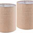 Set of 2 Tall Drum Fabric Shades for Table and Floor Lamps, 9.8" Top x 9.8" Bottom x 11.8" High Brown Spider Lamp Shade,Natural Burlap Linen Handmade