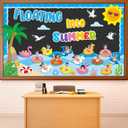 Summer Bulletin Board Classroom Decorations Floating into Summer Paper Cutouts Swim Ring DIY Photo Craft Set Hawaiian Theme Tropical Bulletin Board Borders for Back to School Office Teacher Supplies