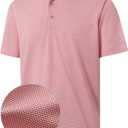 M MAELREG Golf Shirts for Men Dry fit Sports Jacquard Lightweight Performance Texture Short Sleeve Collared Polo Shirts (Pink, M)