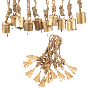 20 Pc Vintage Rustic Metal Cow Bells for Christmas Decor - Antique Handmade 4 cm Gold Bells, Witch Bells - Unique Old Look Xmas Decoration