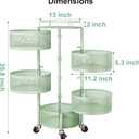 SAYZH Fruit Vegetable Basket for Kitchen, Rotating Storage Rack, 5 Tier Rolling Cart with top lid, Large Metal Wire Basket for for Potato Onion Snack, Green