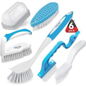 6 Pack Household Deep Cleaning Set - Kitchen, Bathroom & Floor Cleaning Brushes, Includes Scrub, Dish, Bottle, Grout, Crevice & Shoe Brushes