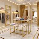 Set of 2 Nesting Rectangular Retail Display Tables with Gold Iron Frame and White Wood Board, Stacking Structure for Merchandise Exhibits, Weddings, and Party Decor, 39.37x15.75" and 31.5x15.75"