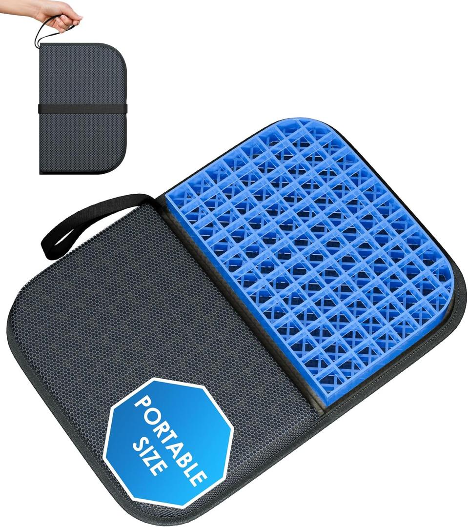 Gel Seat Cushion, Portable Travel Cushion for Long Sitting, Thick & Foldable, 14.5" x 10.5" Large Size Chair Seat Cushion for Office Chair Car Wheelchair, Relief Sciatica Coccyx Pain