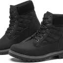 kufeiti Waterproof Ankle Boots for Women Non Slip Black Combat Boots Fall Winter Snow Lace Up Hiking Booties (6)