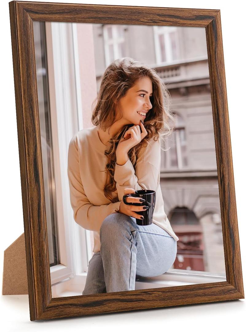 11x13 Wood Frame Brown, Natural Wooden 13x11in Picture Frames, Modern Golden 11 x 13inch Gallery Photo Pic Frame with HD Plexiglass, Horizontal Vertical Wall Mounting Tabletop Display 1Pcs