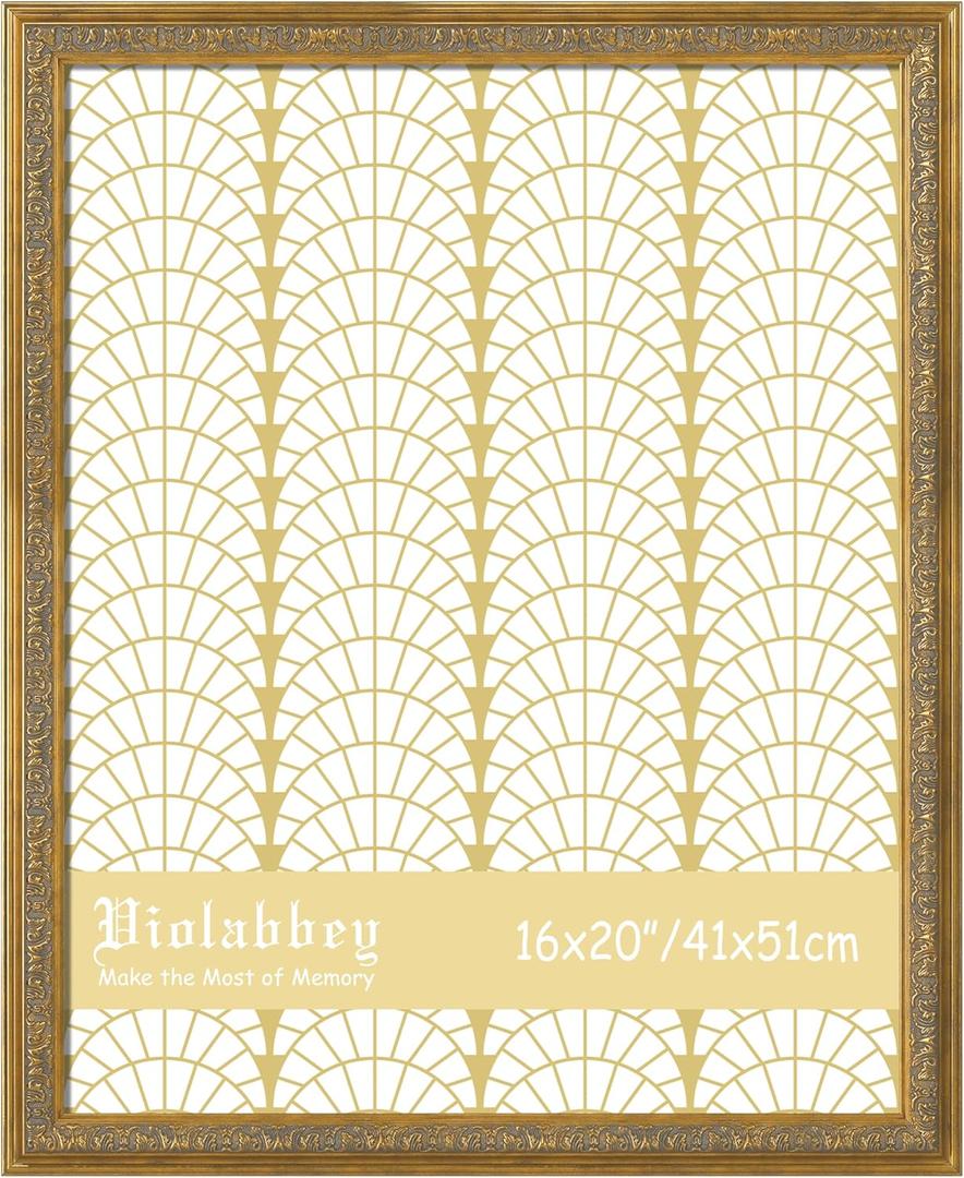VIOLABBEY 16x20 Gold Frame, Vintage Poster Picture Photo Frames Ornate without Mat for Wall Hanging