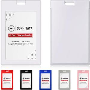 12 Pack Sliding ID Badge Holder - Vertical Hard Plastic Sleeve Secures Work ID Key Card Credit Cards for Office Factory School Teachers Students (White)