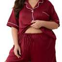 Women Plus Size Pajamas Button Down Short Sleeve Top & Shorts Lounge Sets Outfit Summer Soft Pj Bride Sleepwear (Red, 4XL)