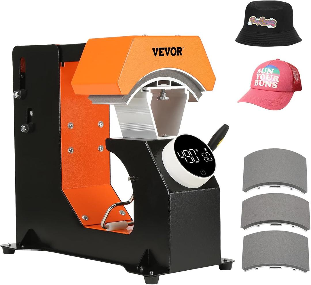 VEVOR 3-in-1 Auto Hat Heat Press Machine for Caps - No Crease, Automatic Release&Press Knob-Style Digital Control Panel, with 3pcs Interchangeable Platens(6.6" x 2.7", 6.6" x 3.8", 6.1" x 3")