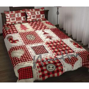 Personalized Christmas Quilt Set, Christmas Patchwork Red Xmas Quilt Blanket with Pillowcases, Custom Name Quilt Bedding Set, MLANH0908