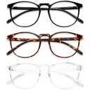 Przene 2 Pack Blue Light Blocking Glasses Women/Men,Retro Round Computer Glasses Anti Eye Strain/UV/Glare, Gaming Glasses. (Black/Crystal/Amber)