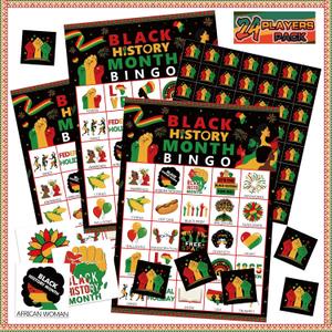 Liliful 35 Pcs Black History Month Bingo Game 24 Players Black History Bingo Cards African American Holiday Party Game for Africa American Freedom Day Party Supplies