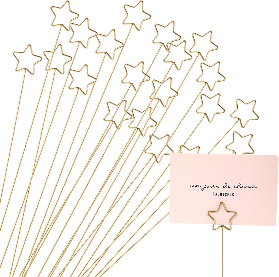 20Pcs Star Picture Holders for Centerpieces,Gift Card Bouquet Flower Card Holder Stick Place Photo Centerpieces for Table Flower Arrangement Valentine's Day(Gold)