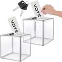 2 Pcs 6 x 6 x 6 in Acrylic Donation Raffle Box with Slot & Lock, Large Clear Ballot Offering Suggestion Ticket Container for Fundraising Drawing Tip Jar Voting (Clear)