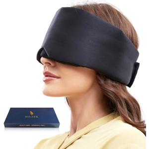 Real Silk Sleep Mask, 100% Blackout Eye Mask, Adjustable Sleeping Mask for Side Sleeper, Cooling Blindfold for Men Women, for Night Shift, Wide Velcro, Soft Eye Patch for Travel Nap (Black)
