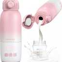 Portable Bottle Warmer, Large 12oz Capacity with Dual Heating Modes for Breast Milk & Water, Smart Temperature Control, Long Battery Life, Bottle Warmer for Outdoor, Airplane & Car Travel, Pink