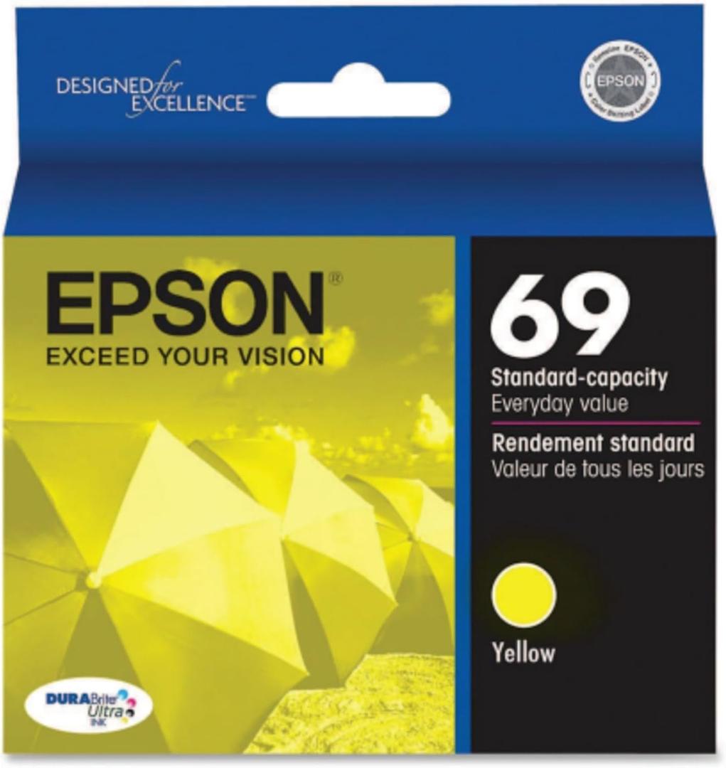 EPSON 69 DURABrite Ultra Ink Yellow For CX-6000, CX-7000F, CX-7400, CX-8400, CX-9400, CX-9475, NX-400, NX-415, NX-510, NX-515, WF-1100, WF-500, WF-600, WF-610, WF-615 and other select models