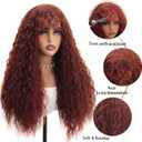 Curly Wig with Bangs for Women Long Synthetic Copper Red Curly Wigs Skin-friendly Synthetic Fibersc for Daily Festival Holiday Use Long Reddish Brown Curly Wig 26INCH