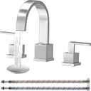 KINGO HOME 3 Hole Widespread Brushed Nickel Bathroom Faucet,Modern Waterfall 8 inch 2 Handle Bathroom Sink Faucet Vanity Bathroom Faucet for Sink 3 Hole with Pop Up Drain and Water Supply Lines