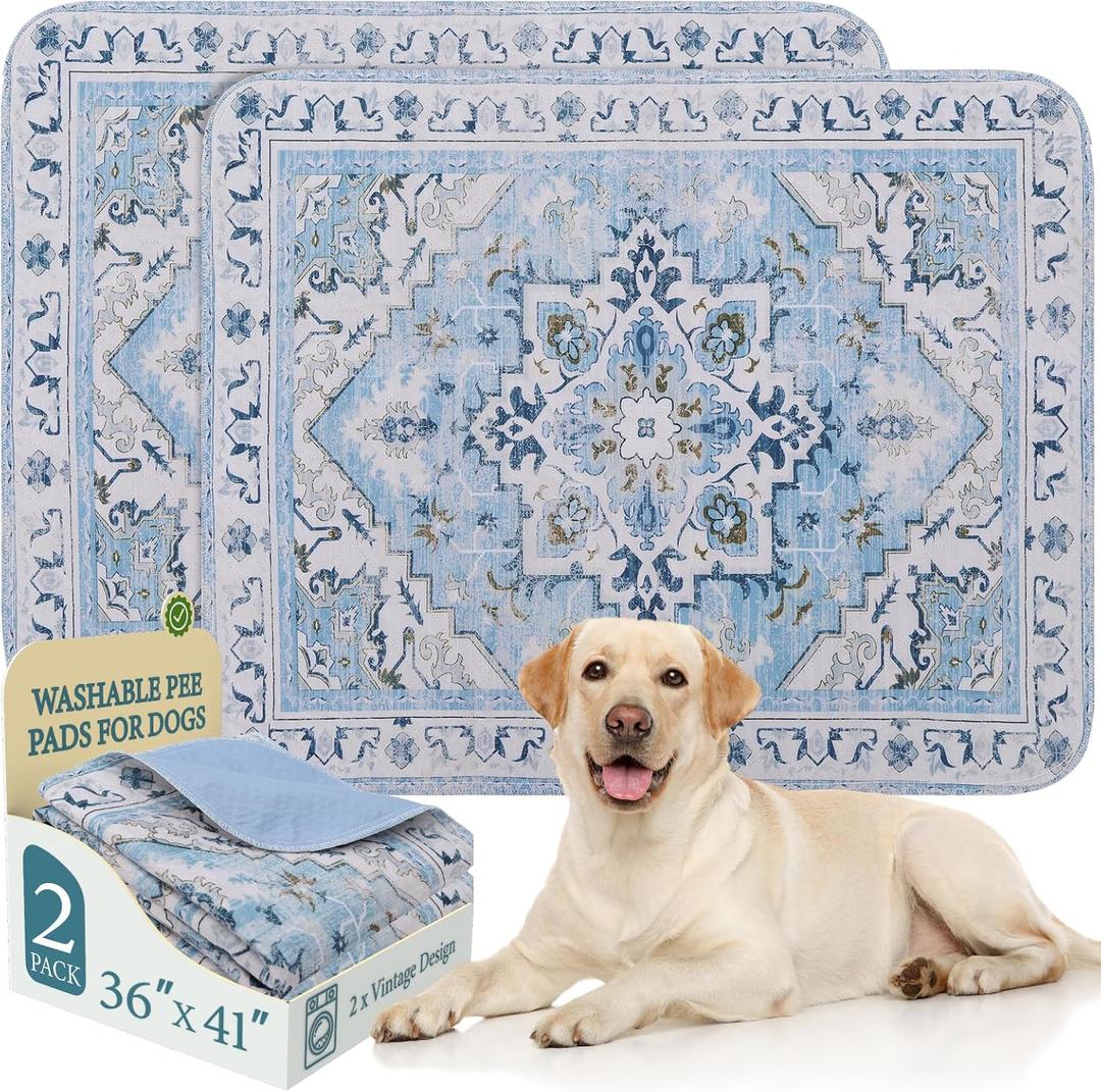 Homimp Washable Pee Pads for Dogs,2 Pack Reusable Puppy Pads Waterproof, Absorbent and Leakproof Dog Pee Pads, Non Slip Puppy Training Pads, Pet Mat for Floor, Crate, Couch, Whelping, Blue, 36"x41"