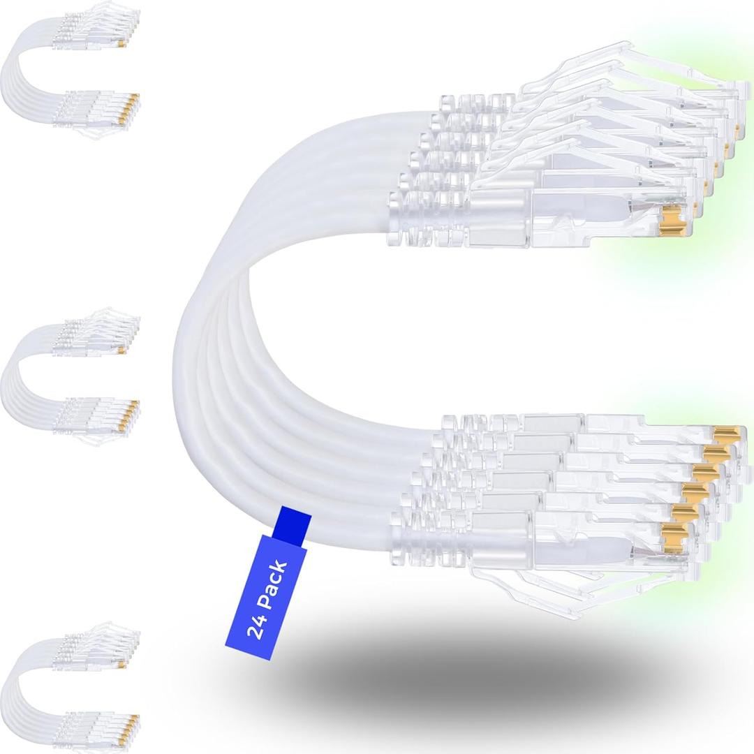 Rapink Patch Cables Cat6/ Cat6a 0.5ft (24 Pack) Slim, Cat6a Ethernet Patch Cable 10G Support, Snagless Cat 6 Patch Cable for Patch Panel to Switch, Flexiable Cat6 Ethernet Cable White