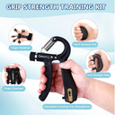 Grip Strength Trainer Kit, Hand Gripper Strengthener, Forearm Strengthener, Finger Strengthener, Finger Exerciser, Stress Relief Ball,Forearm Workout Ring for Muscle Building and Injury Recover, Black 