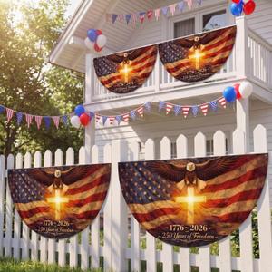 Remagr 4 Pcs 1.5x3 ft 250 Year Anniversary Bunting Flag, 1776-2026 Fan American Freedom Flag, 250th Anniversary Patriotic Eagle Design Banner with Brass Grommets for Wall, Front Door, Porch, Fence