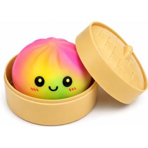 Mystery Dumpling Squishies with Food Steamer Box,Colorful Squishies Dumpling Stress Relief Balls,Sensory Fidget Squeeze Toys Cute Desk Toy