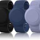 2 Pack Waterproof Air Tag Bracelet for Kids, Soft Silicone Air tag Holder for Apple Air Tag Case, Adjustable Anti Lost Watch Band for Kids 3 Years Old and up (Black/Bluegrey)