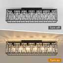 Garwarm 38.7 inch Modern Ceiling Light,6-Light Crystal Chandelier Black Rectangle Chandeliers, Dining Room Light Fixture Flush Mount for Living Room Kitchen Island Bar