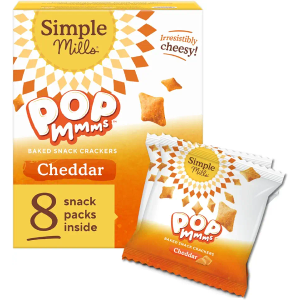 Simple Mills Pop Mmms Cheddar Baked Snack Pack Crackers, Healthy Snacks for Kids, Individual Packs, Gluten Free, 8 Ct (Pack of 4), BBD:02.21.2026
