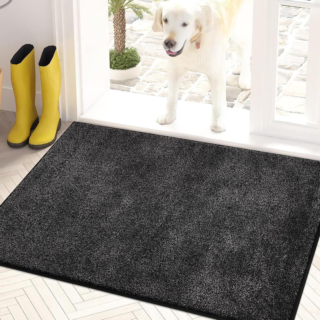 PURRUGS Dirt Trapper Door Mat 20" x 31.5", Non-Slip Machine Washable Entry Rug, Shoe Scraper, Dog Doormat, Super Absorbent Welcome Mat for Front & Back Door, Muddy Shoes & Paws, Charcoal