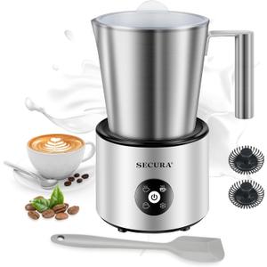 Secura 4-in-1 Automatic Milk Frother, 17oz Teflon-Free Stainless Steel Jug, Hot/Cold Foam Maker & Milk Warmer for Latte, Cappuccino, Macchiato, Hot Chocolate, Includes Silicone Spatula & 2 Whisks