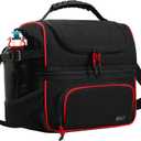 MIER Dual Compartment Lunch Bag Tote with Shoulder Strap for Men and Women Insulated Leakproof Cooler Bag, Black/Red