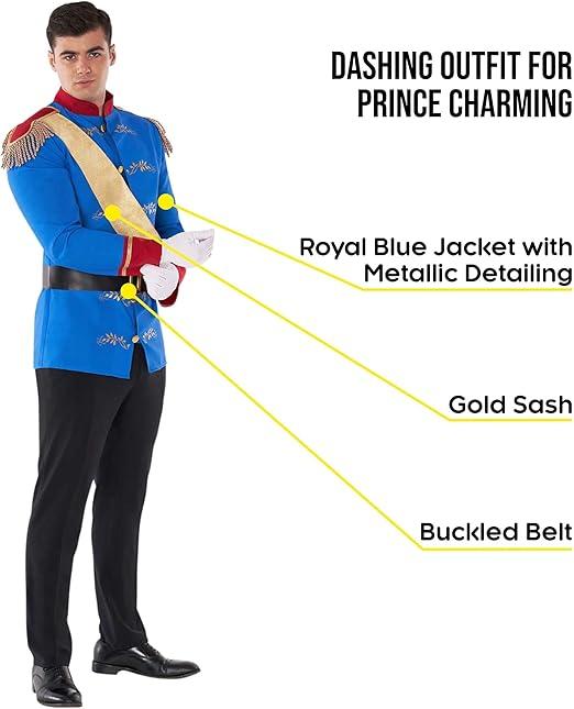 Morph Prince Charming Costume For Men - Royal Prince Outfit - Adult Halloween Costume Perfect For Parties And Events M (Jacket, Gold Sash)